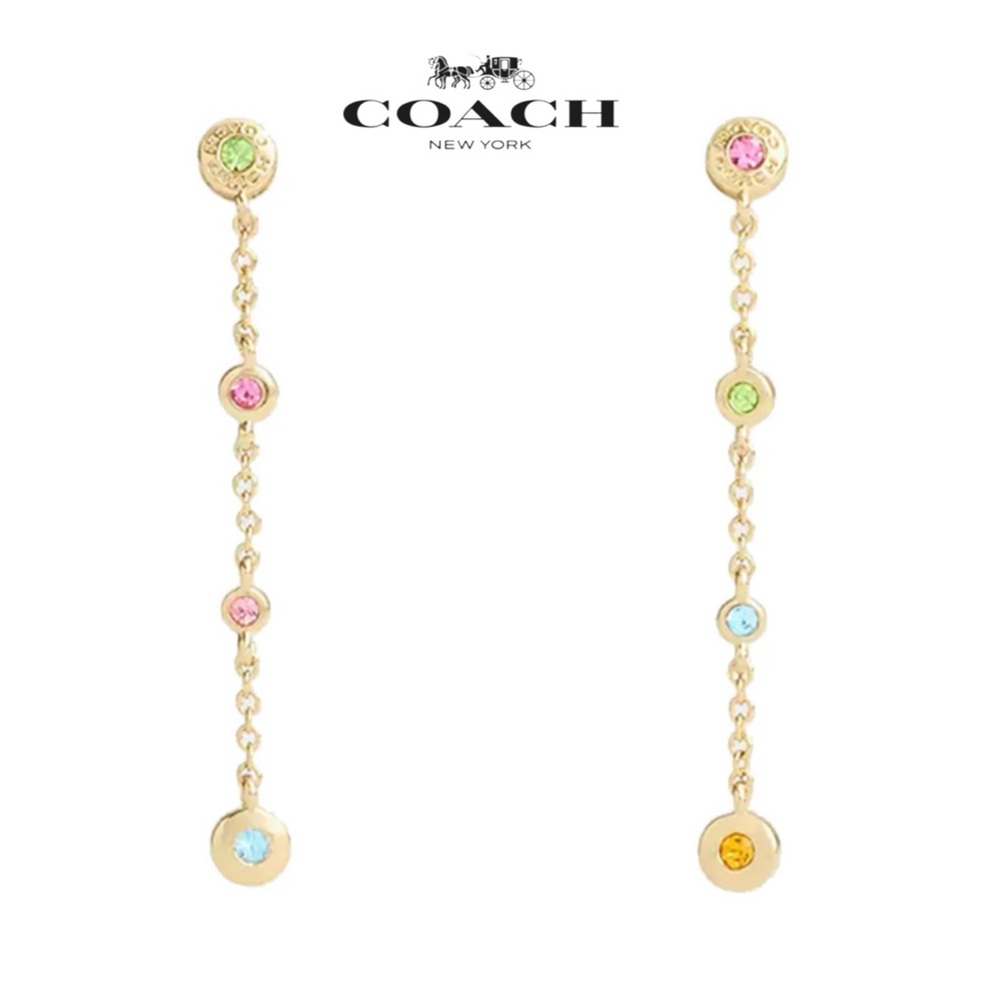 NWT Coach Open Circle Thin Linear Earrings in Gold/ Multi